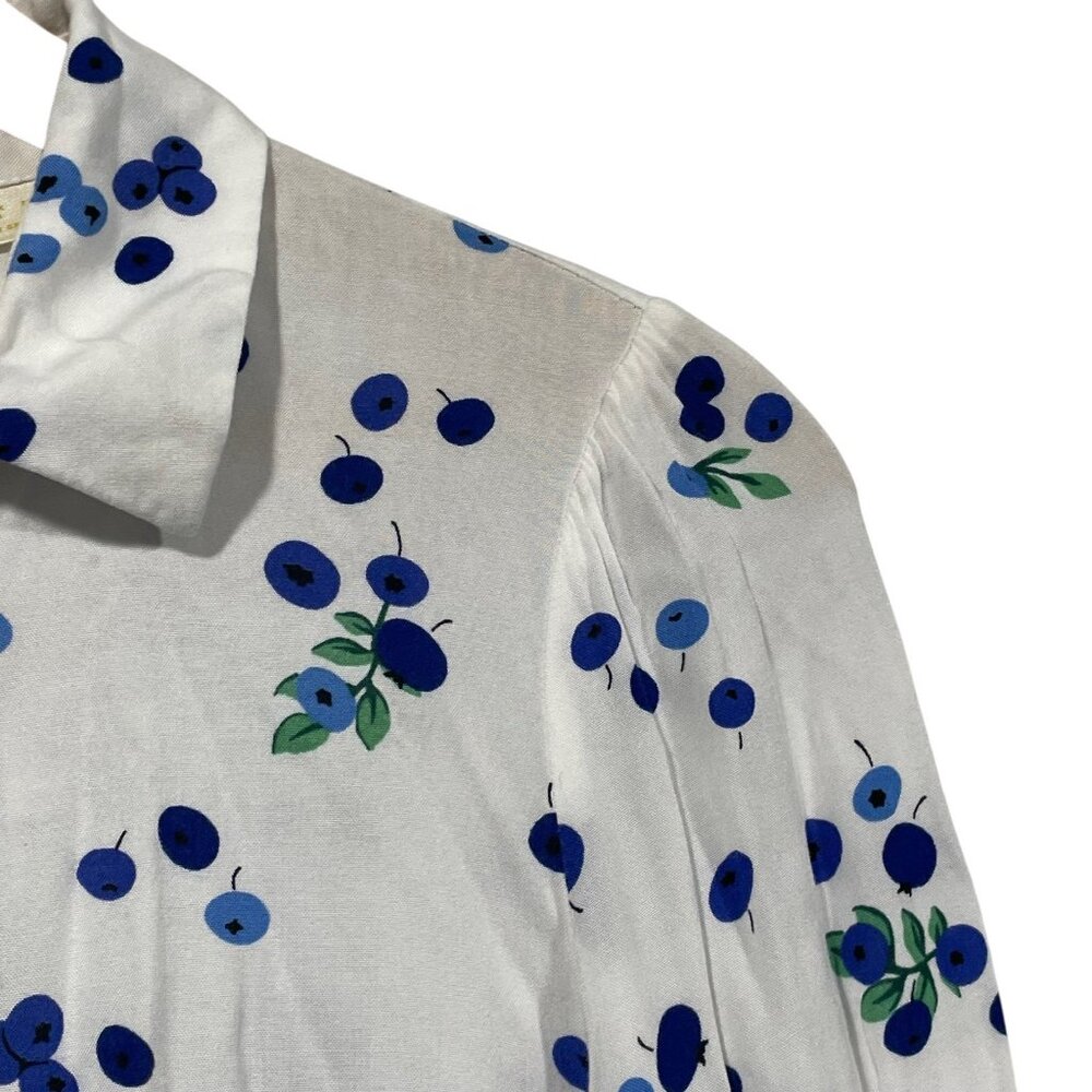 Anthropologie MAEVE Blithe Button Up Shirt Blueberry Print Tie Sleeves Sz 4 - Picture 4 of 10